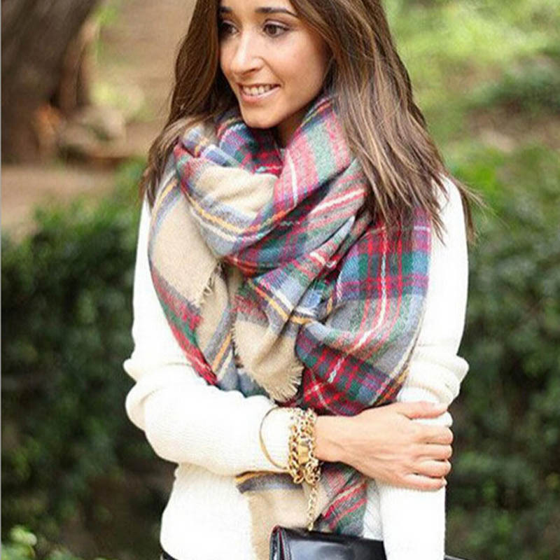 Kimisohand New Arrival Fashion Scarf Wrap Shawl Plaid Cozy Checked Women Lady Blanket Oversized font b