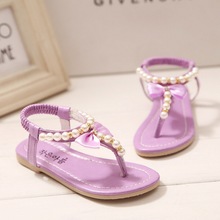 2015 New Princess Sandals with Peals Summer 4 Colors Children Elastic Band Sandal for Girls Kids