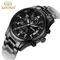 Kinyued Brand Good Quality Men Watches Metal All Black Quartz Mens Watch Day Calendar leather strap