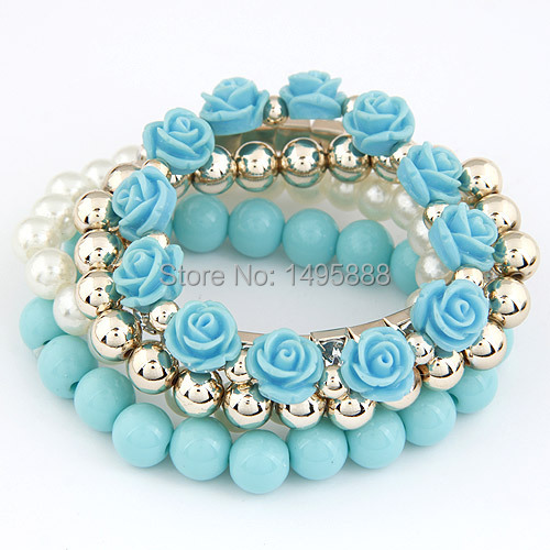 Image of 2015 New Pulseiras Fashion Jewelry Trendy Candy Color Rose Flower Multilayer Charm Bracelet & Bangle For Women,free Shipping