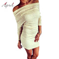2016 Sexy Night Party Women Dress Off Shoulder Long Sleeve Dress for Women Bowknot Bodycon Clubwear