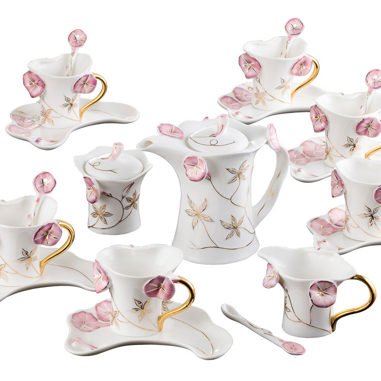 drinkware sets coffee cup sets high grade porcelain 21 head red Petunia Coffee suit European wedding