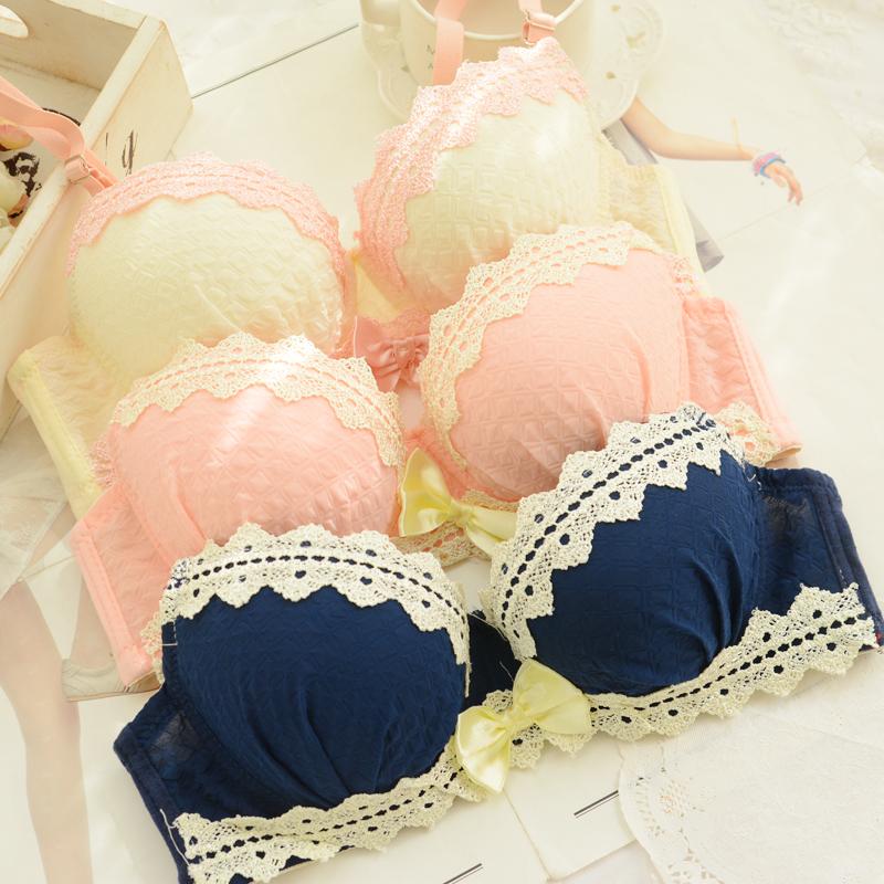 Image of 2015 new Push up lace bra set Sweet thin adjustment bra young girl small cotton material sexy women underwear set many colors
