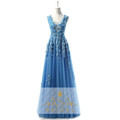 Real Pictures Sheer Scoop Neck A line Tulle Zipper Back Evening Dresses Sequins Beaded Appliques Evening