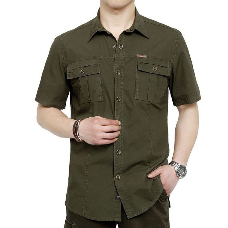 Plus Size XXXXXL Summer Men\'s 100% Cotton Shirts Solid Color Dress Short Sleeve Shirts Casual Outdoor Man Brand AFS JEEP 5003 (1)