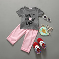 New 2016 summer girls Pullover children clothing set clothes short sleeve Letter T shirt pant kids