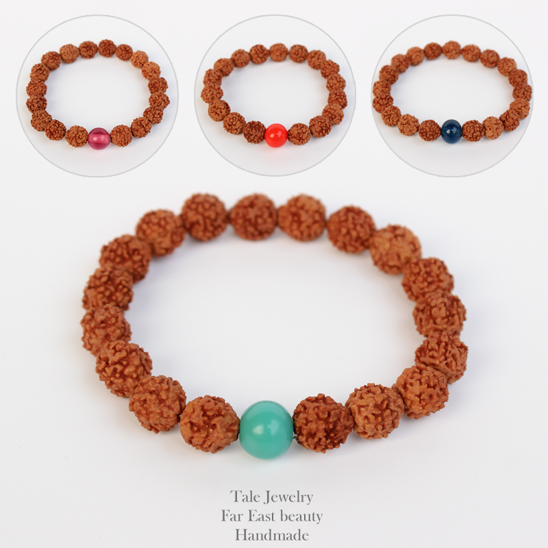 2016 New Arrival Multi Color Glass Beads Natural Rudraksha Bracelets Unisex Tibetan Buddha Prayer Jewelry Handmade