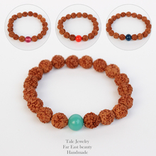 2016 New Arrival Multi Color Glass Beads Natural Rudraksha Bracelets Unisex Tibetan Buddha Prayer Jewelry Handmade