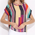 2016 Summer Short Sleeve Women Blouses Clothing Casual Chiffon Shirt Blusas Tops Stripe Printed Pattern Plus