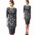 Dresses Womens 2016 Elegant Floral Print Vintage Fitted Casual Stretch Formal Pencil Sheath Bodycon Party Dresses