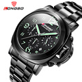 2016 New Arrival LONGBO Luxury Brand Military Stainless Steel Leather Multifunction Date Calendar Waterproof Wristwatches 80180
