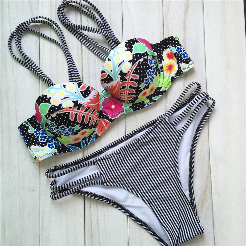 2016 Sexy Bandage Bikini Push up Swimwear set Vintage Printed Swimsuit Striped Bathing Suit Traje de bano mujer 20 2016 Sexy Bandage Bikini Push up Swimwear set Vintage Printed Swimsuit Striped Bathing Suit Traje de bano mujer 20