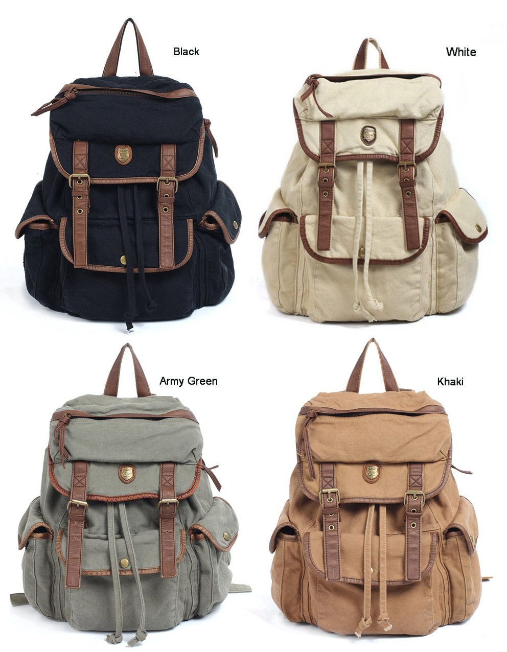 on sale Thick Washed Canvas Leather Backpack Men Women girl&#39;s leisure Tote bag 4 colors ...