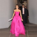 Hot Pink Satin A Line Prom Dress Simple Long Strapless Floor Length A Line Party Gowns