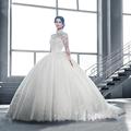 2016 Romantic White Ivory High Neck Lace Wedding Dresses With Long Sleeves Ball Gown Wedding Gown