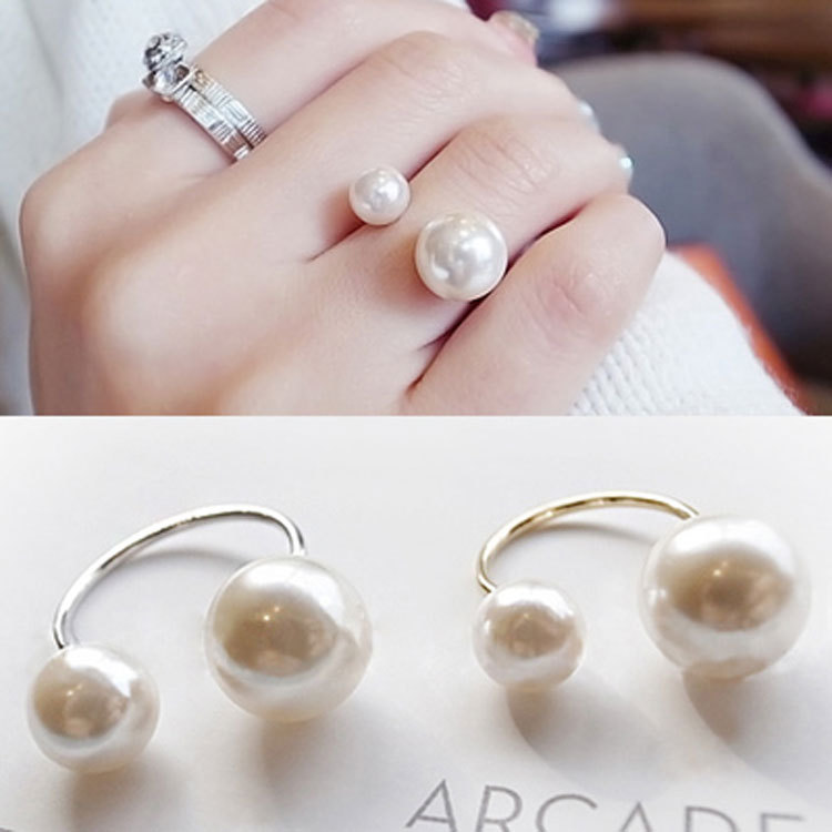 Image of Fashion Simulated White Pearl Ring for Women Gold Silver Plated Ajustable Rings Wholesale