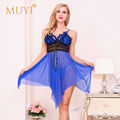 Women Sexy Night Dress Royal Blue Wedding Sleep Gowns Babydoll Nightwear Erotic Lingerie Lace Bra Backless