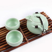 Green White Ceramic Travel Tea Set Porcelain Kung Fu Teapot Tea Cup Set