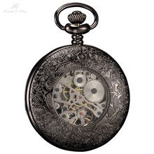 KS Brand Retro Blue Roman Skeleton Relogio De Bolso Men Hand Wind Mechanical Watch Necklace Clock