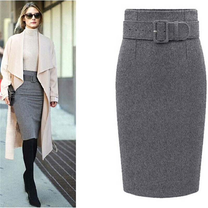 2015 womens winter woolen skirt plus size long pencil skirt women vintage fashion high waist skirt black red gray OL work skirt