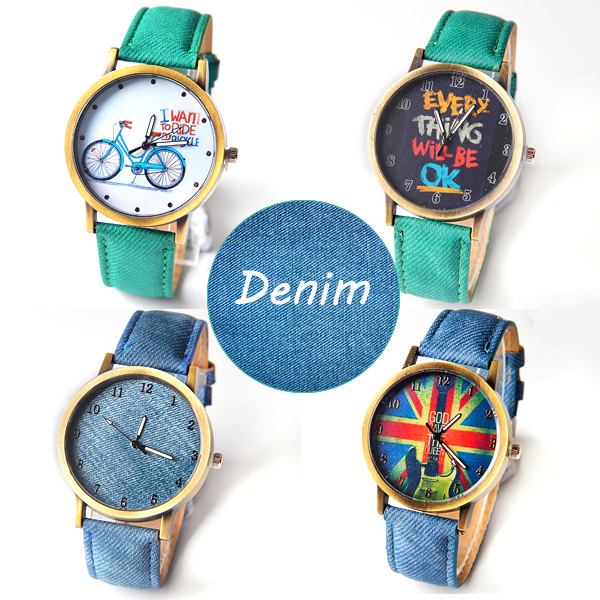 Lowest price Stylish Unisex Quartz Watches Men Sports Watches Denim Fabric Women Dress Watch wristwatch relogio