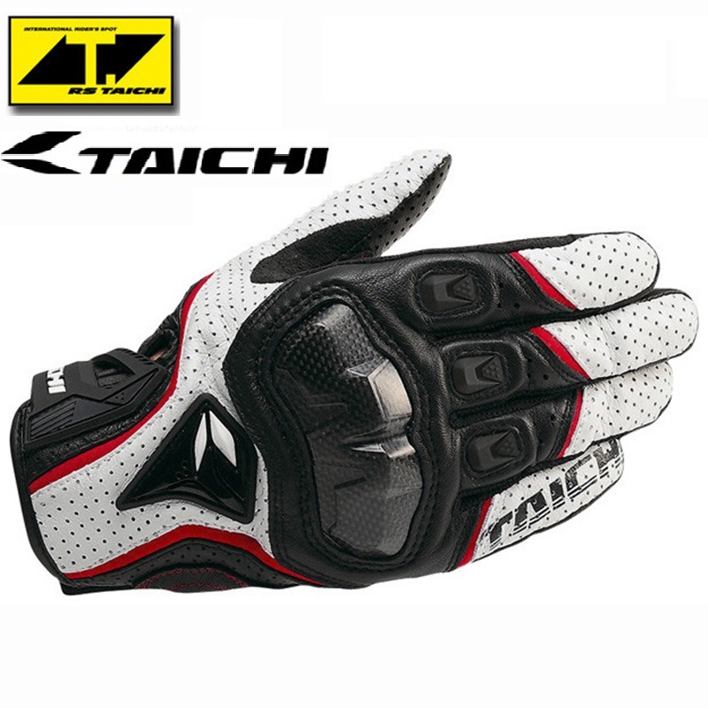 Image of Motorcycle Gloves RS Taichi RST390 Mens Perforated Leather Mesh Racing Motocross Motorbike Gloves Black Red White