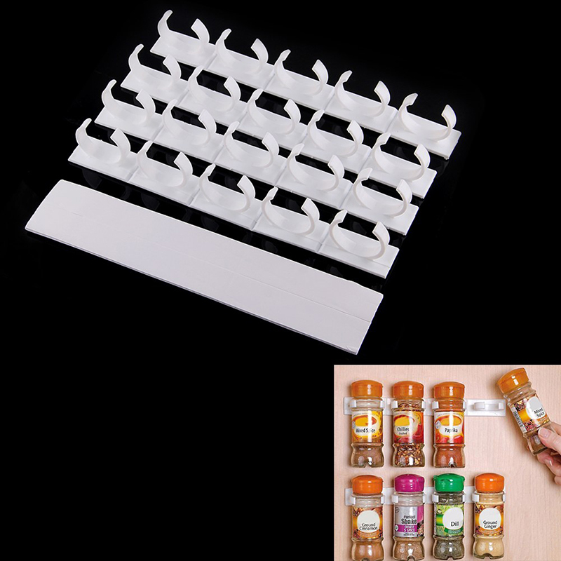 New 4 Sets 20Racks Kitchen Clip Strips Spice Gripper Jar Rack Storage Holder Wall Cabinet Door Spices