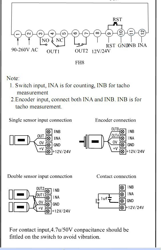90-265V AC/DC 6 Preset Digital Batch counter 2 Relays Output FC8-6BRRB 48H X 96W 