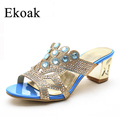 Ekoak 2016 New Fashion Women Shoes Sexy Cut outs Rhinestone Women Sandals Summer High Heels Party