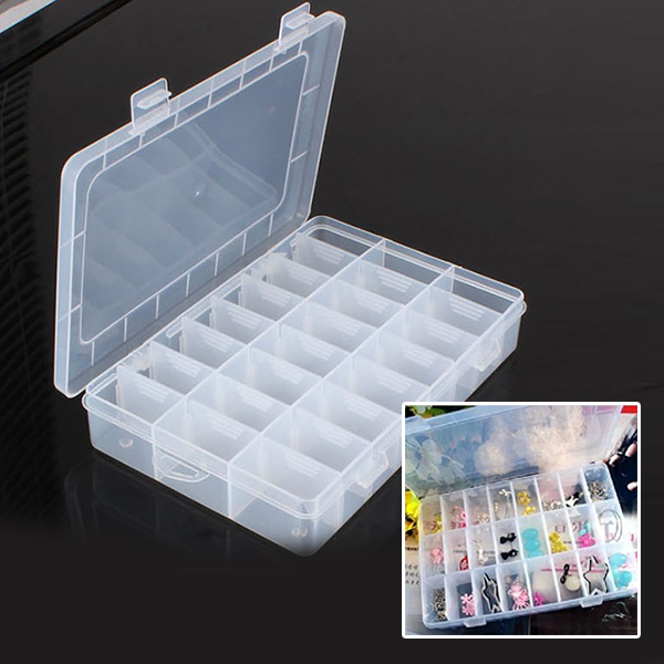Image of New Practical Adjustable Plastic 24 Compartment Storage Box Case Bead Rings Jewelry Display Organizer