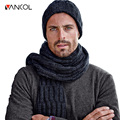 2016 Hat and Scarf Set Fall Thick Plain Cotton Ribbed Soft Long Knitted Skullies Sport Style