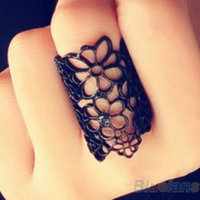 Fashion Jewelry Women Men Hollow out Flower Alloy Opening Ring Black and Golden 00U4