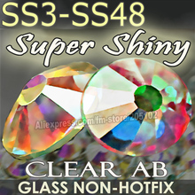 SS3 1.3-1.4mm, Clear Crystal AB 1440pcs/bag Non HotFix FlatBack Rhinestones,glass Glitter glue-on loose DIY nail crystals stones
