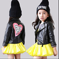Korean PU Leather Girls Spring Jacket Clothes Casual Motorcycle Kids Coat Zipper Children Clothing Suit Jaqueta