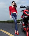 Top fashion 2016 summer high quality pencil sheath woman denim pants cotton button scratched zippers skinny