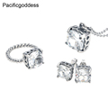 Pacificgoddess classic stainless steel jewelry set women rings earrings and necklace set with square zircon for