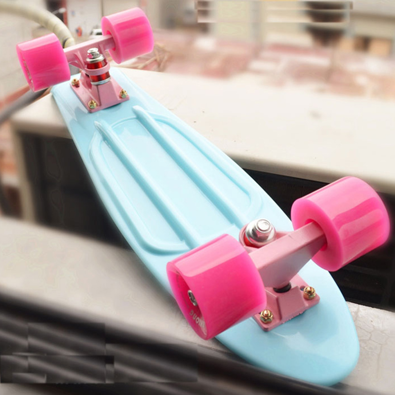 Image of Pastel Plastic Mini Cruiser Skateboard 22" Retro Longboard Skate Board Complete No Assembly Required