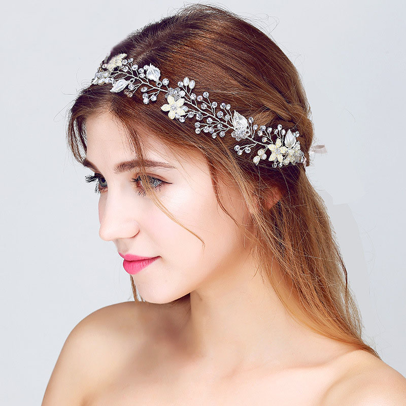 Elegant Clear Crystal and Rhinestones Faux Pearls Flower Leaf Wedding Hair Vine Headband Bridal Hair accessories SL-HV0004