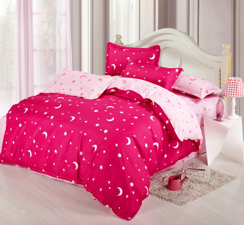 Cheap bedding pink red whitecute 3pcs 4pcs crescent moon stars bedding sets cotton bed cover romance