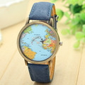 Fashion Global Travel By Plane Map Men Women Watches Casual Denim Quartz Watch Casual Sports Watches