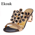 Ekoak Size 35 41 New 2016 Summer Fashion Women Big Rhinestone Cut outs High Heel Sandals