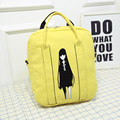 Fashion Simple Cirl Print Canvas Backpack Women Casual Solid Color Travel Bag Backside Zipper Pocket Cheap