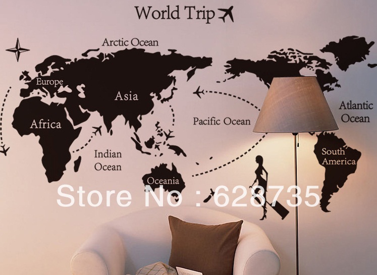 Image of free shipping 140x80cm New Design World Map Removable Wall Art Stickers Vinyl Decals,Map of the world for sofa background