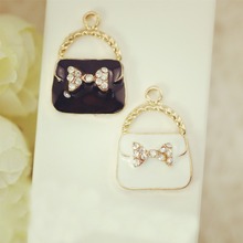 10pcs Fashion Jewelry floating charms Bow bags Gold Plated Zircon imitation Diamond charm Bracelet For Women DIY Accessories