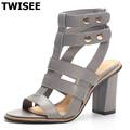New Summer Lady Strappy Platform Block Heel Chunky Pure Buckle Leather Peep Toe Ankle High Sandals