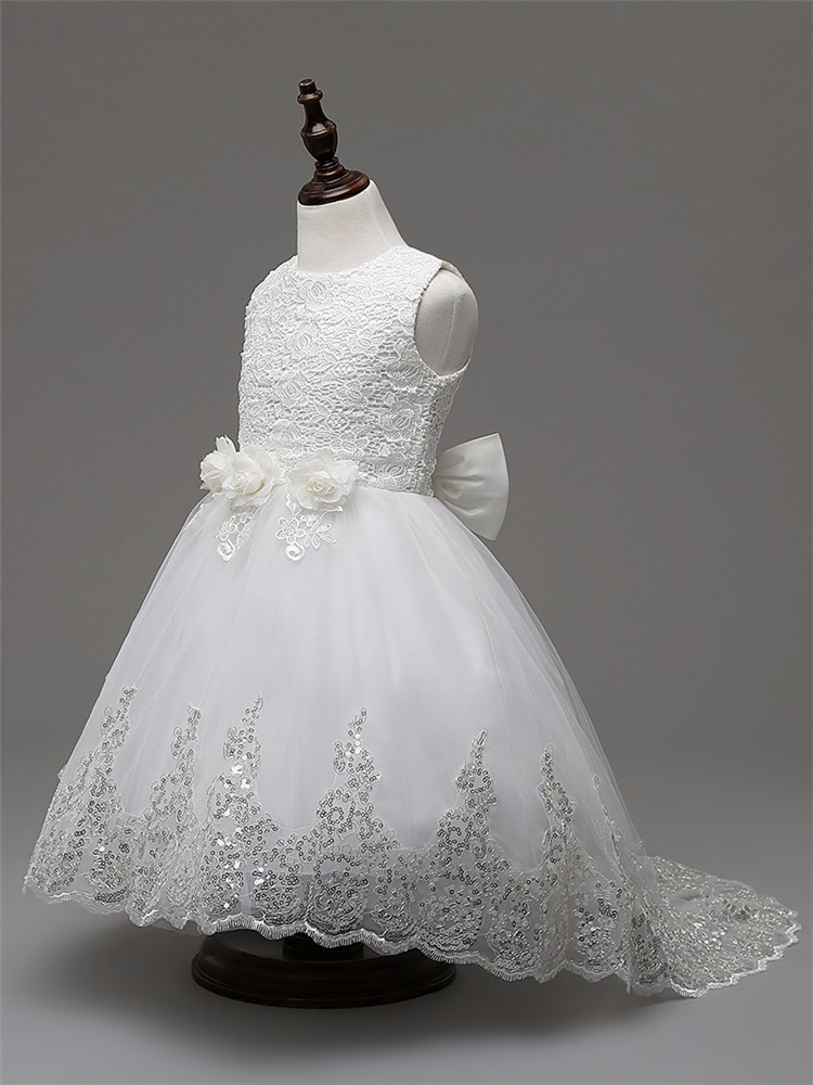 Lace Flower Girl Dress Princess Party Wedding Bridesmaid Communion Formal Gown
