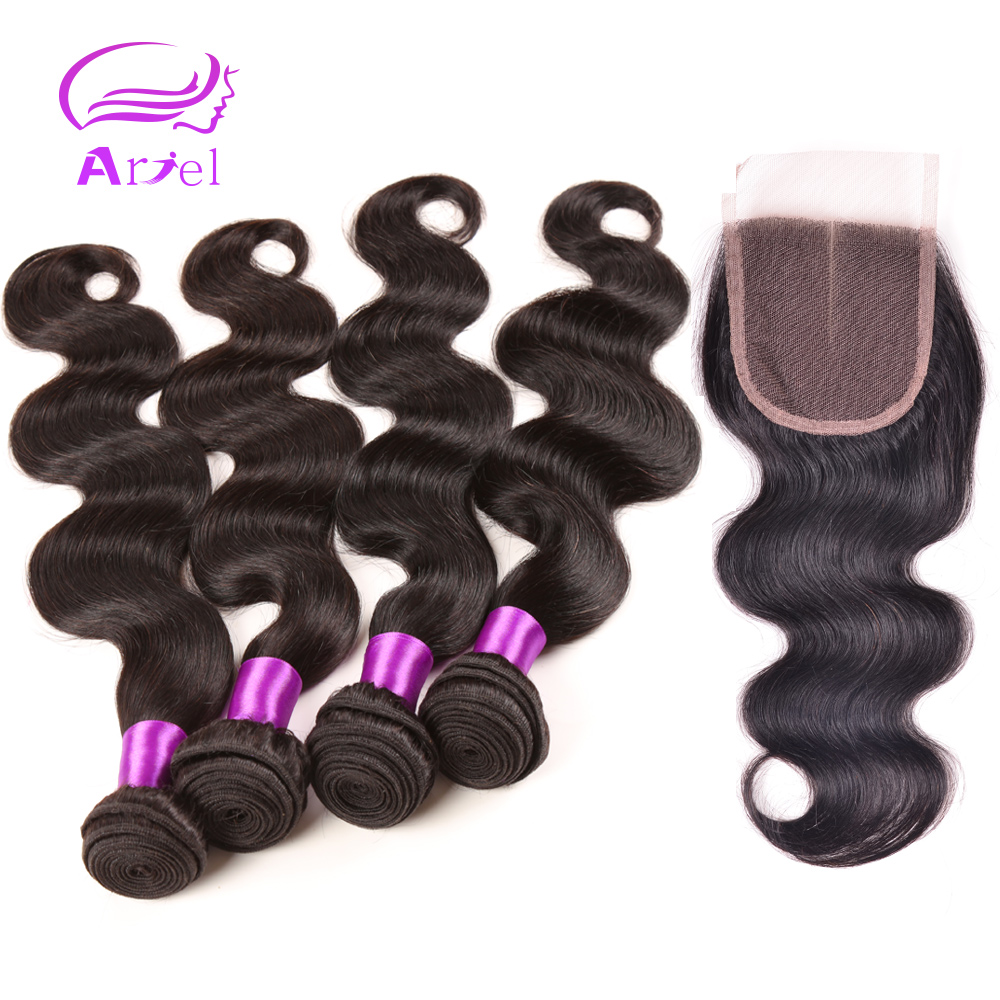 Image of 7A Peruvian Body Wave With Closure 4bundles With Lace Closure Peruvian Virgin Hair Body Wave With Closure Human Hair Extension