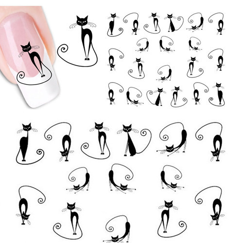 1 sheets Sexy Stray Black Cute Design Nail Art Water Transfer Stickers Decals DIY Beauty Decal