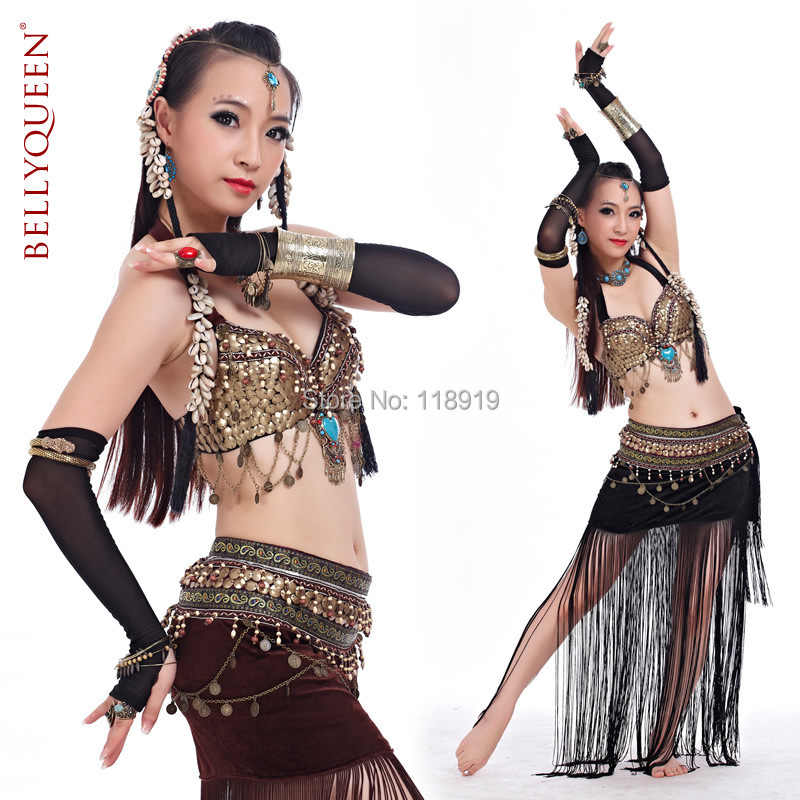 Womens New Sequined Tribal Belly Dance Costumes Bra and Belt Set Indian Dancing Clothes 2 Pcs