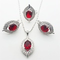 Super RED Sapphire Jewelry Sets For Women 925 Sterling Silver Jewelry Earrings Ring Pendant Necklace Christmas